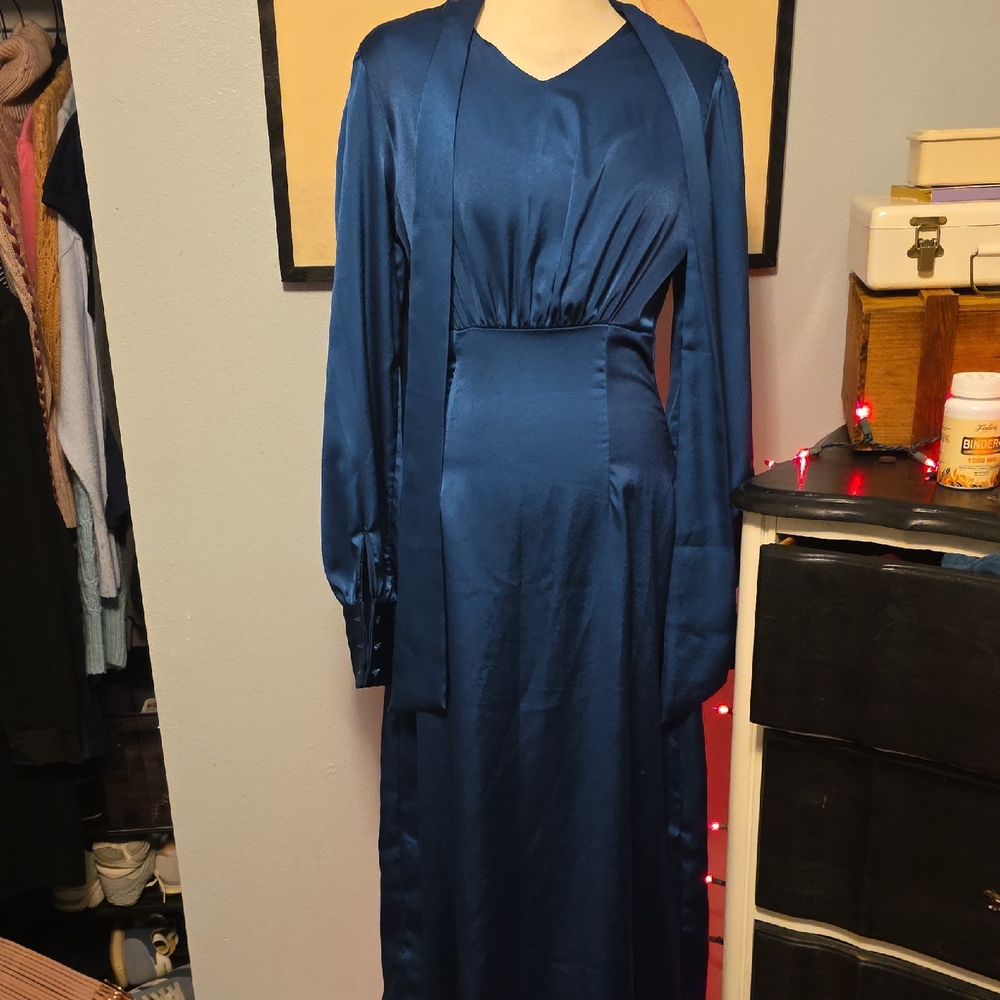 Blue Satin Dress Size Small